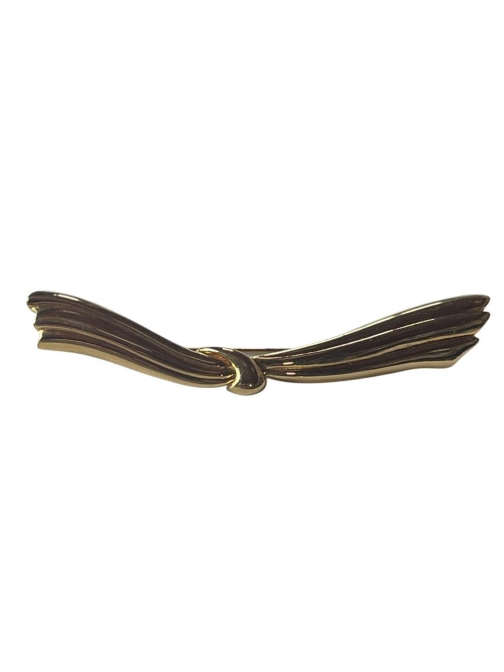 Monet Gold Tone Long Ribbon Knot Design Brooch Bar Pin Vintage 1980s